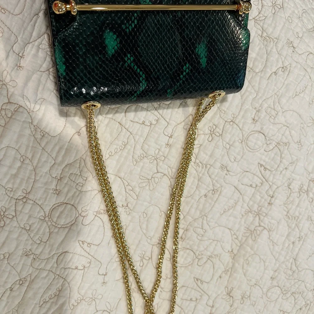 Strathberry Green Snake-Embossed Leather Crossbody with Gold Hardware - Picture 4 of 6
